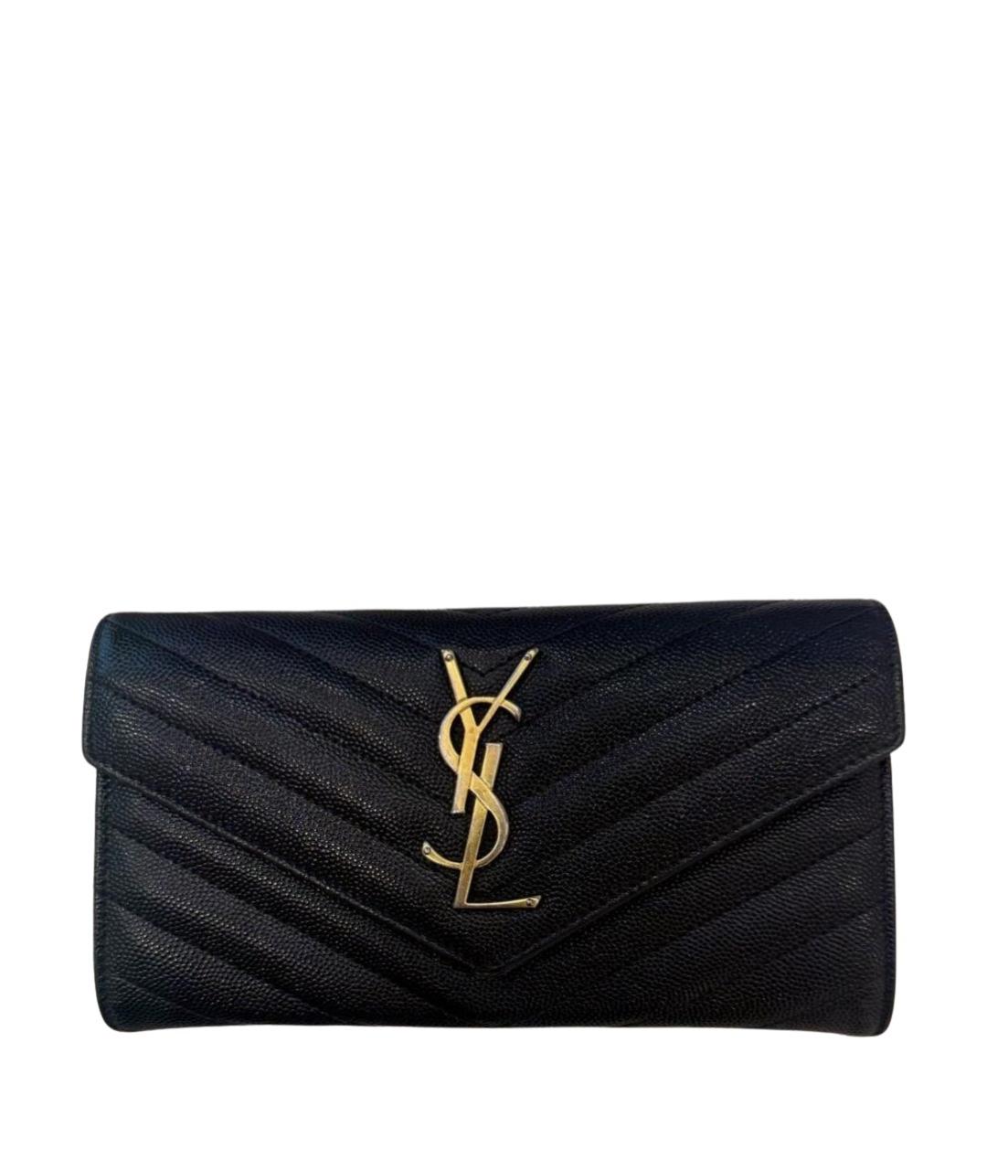 SAINT LAURENT Черный кожаный кошелек, фото 1