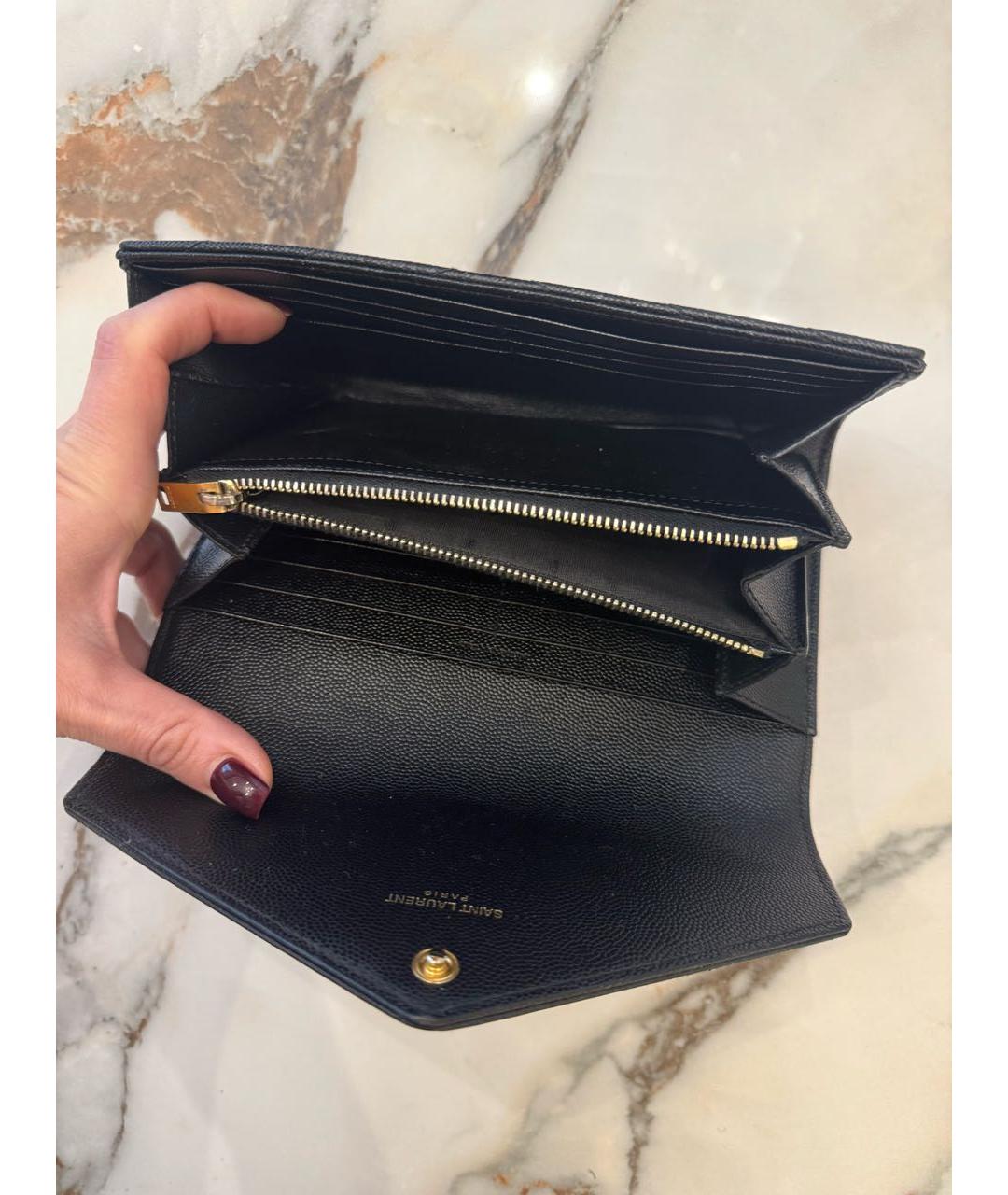 SAINT LAURENT Черный кожаный кошелек, фото 5