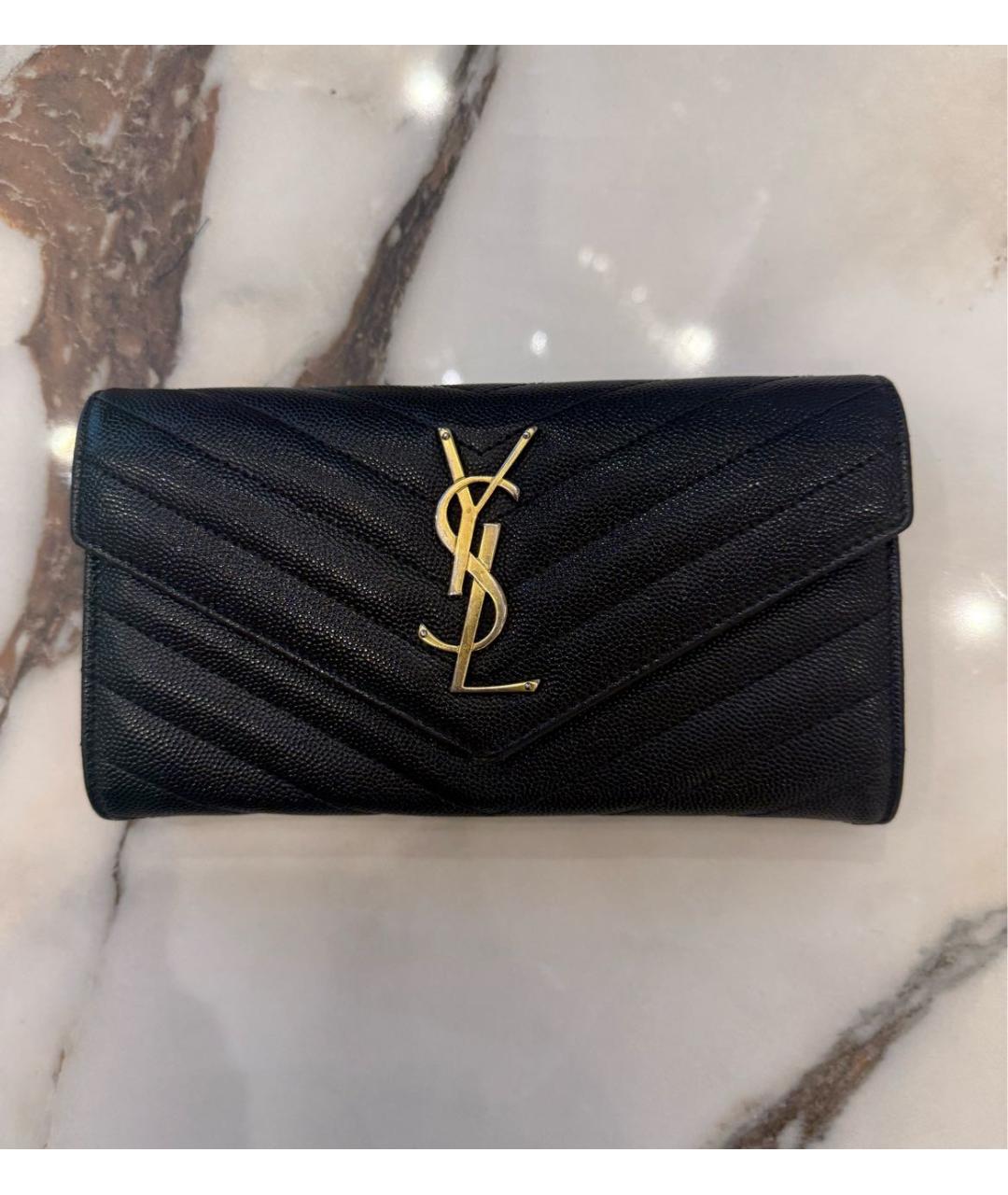 SAINT LAURENT Черный кожаный кошелек, фото 6