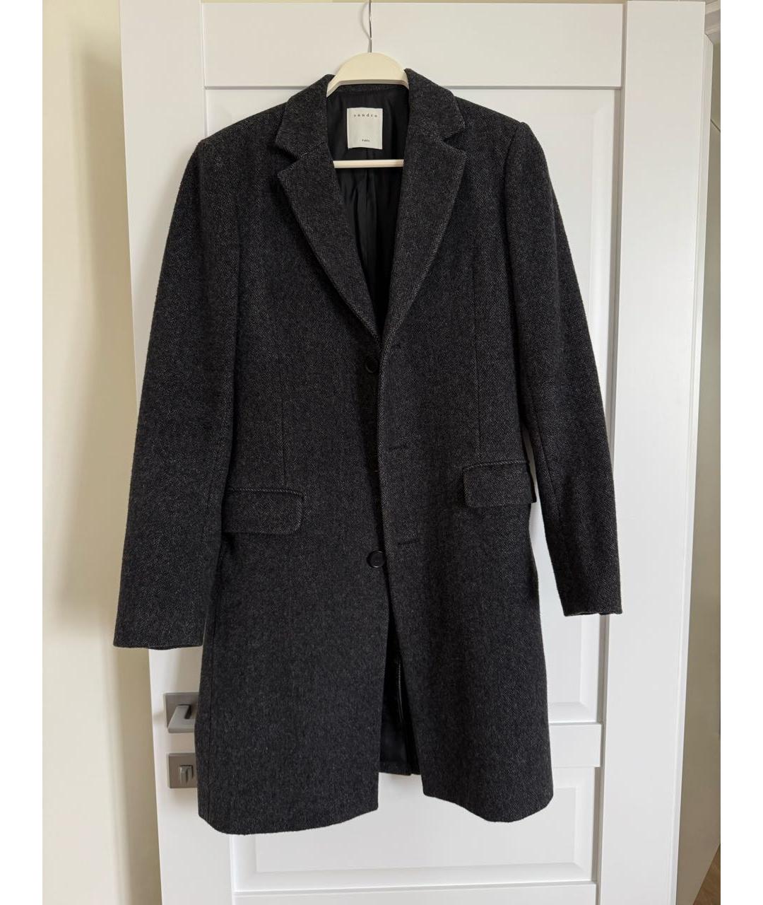 SANDRO Антрацитовое шерстяное пальто, фото 6