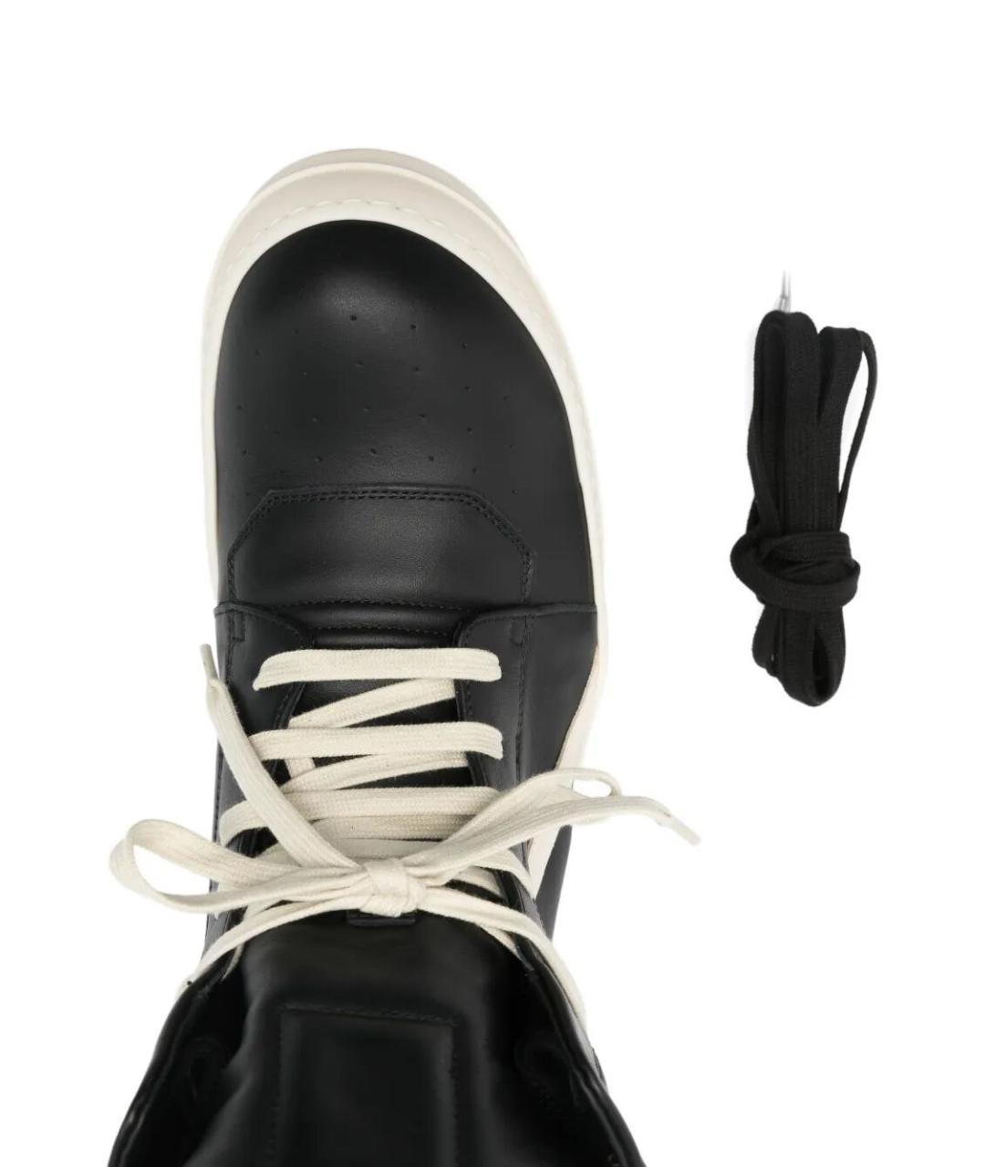 RICK OWENS Черные кожаные высокие кроссовки / кеды, фото 4