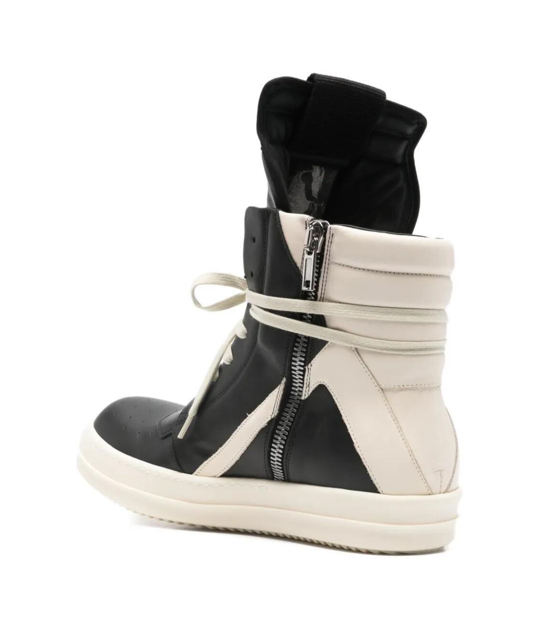 RICK OWENS Черные кожаные высокие кроссовки / кеды, фото 3