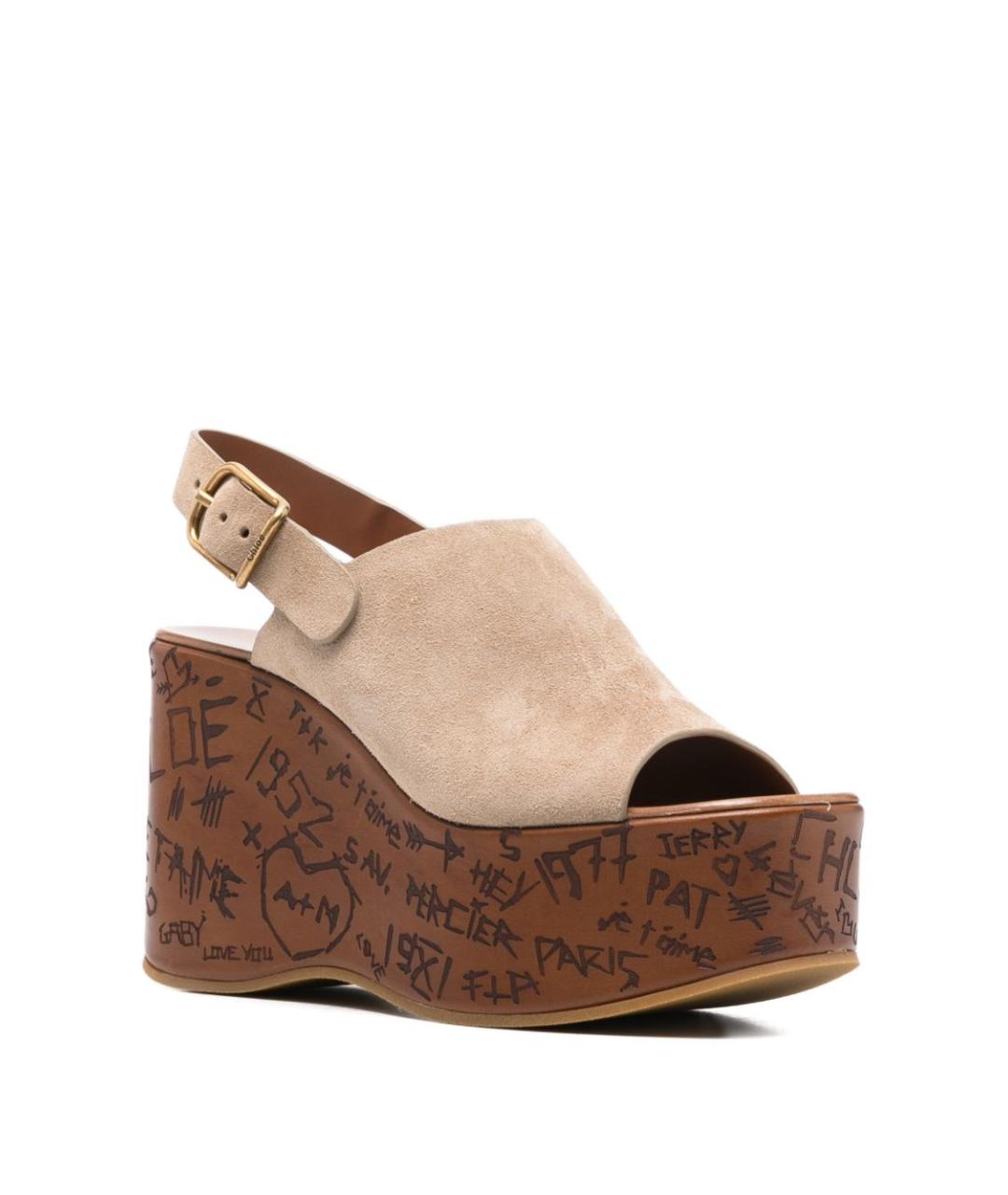 CHLOE Бежевые замшевые сандалии, фото 3