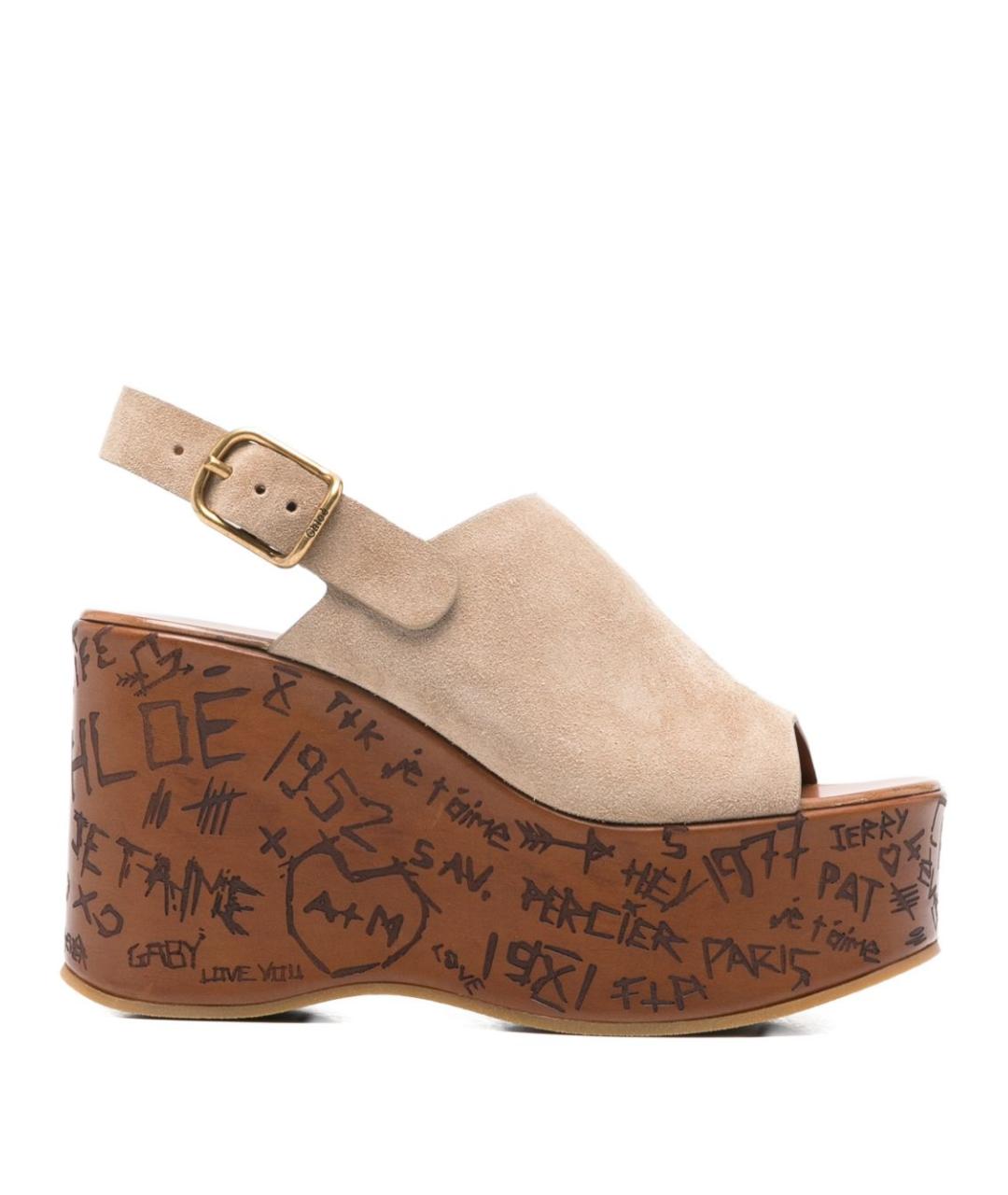 CHLOE Бежевые замшевые сандалии, фото 1