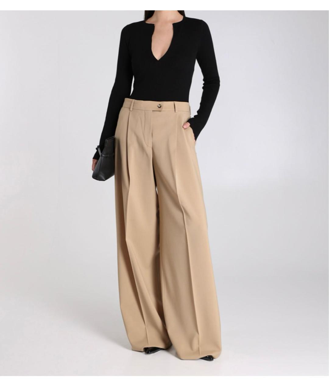 SPORTMAX Бежевые шерстяные брюки широкие, фото 6