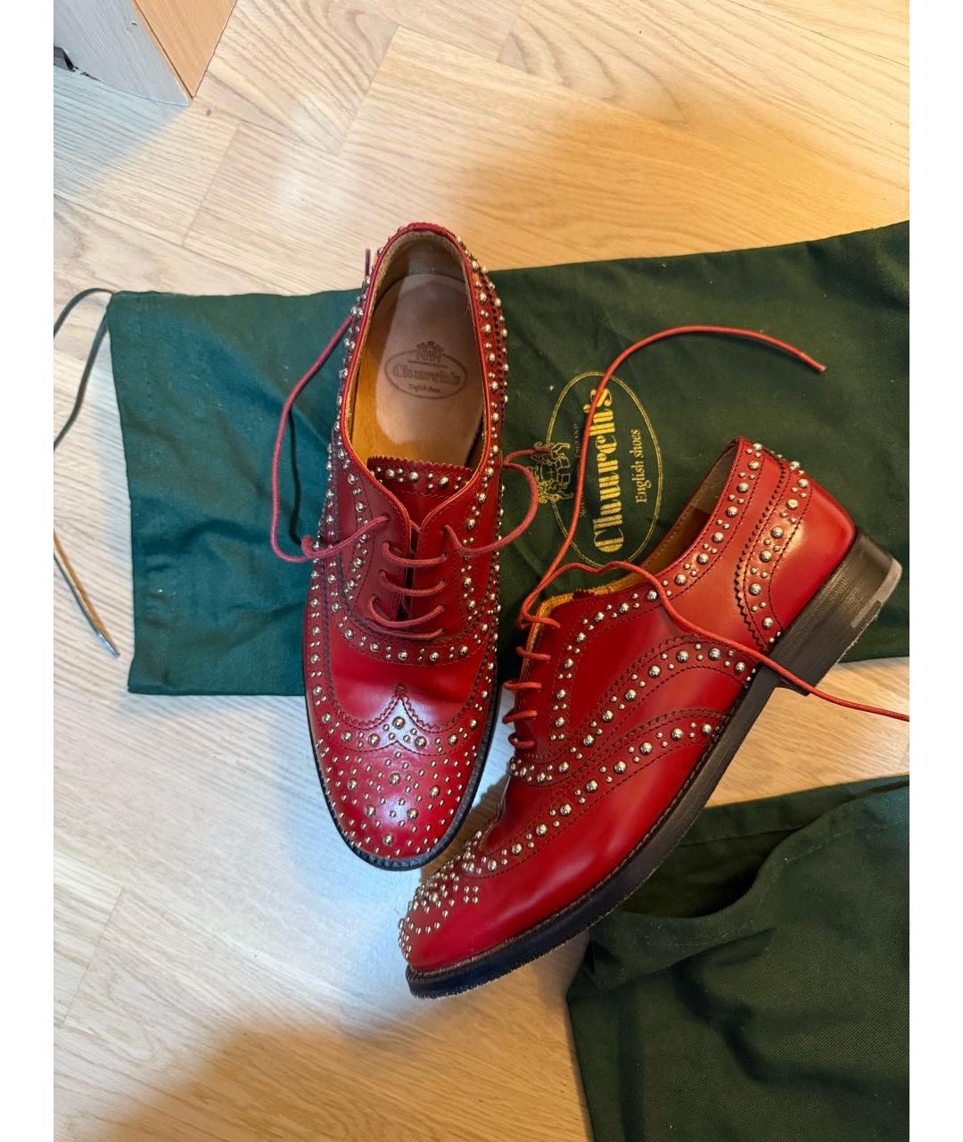CHURCH'S Бордовые кожаные брогги и оксфорды, фото 6