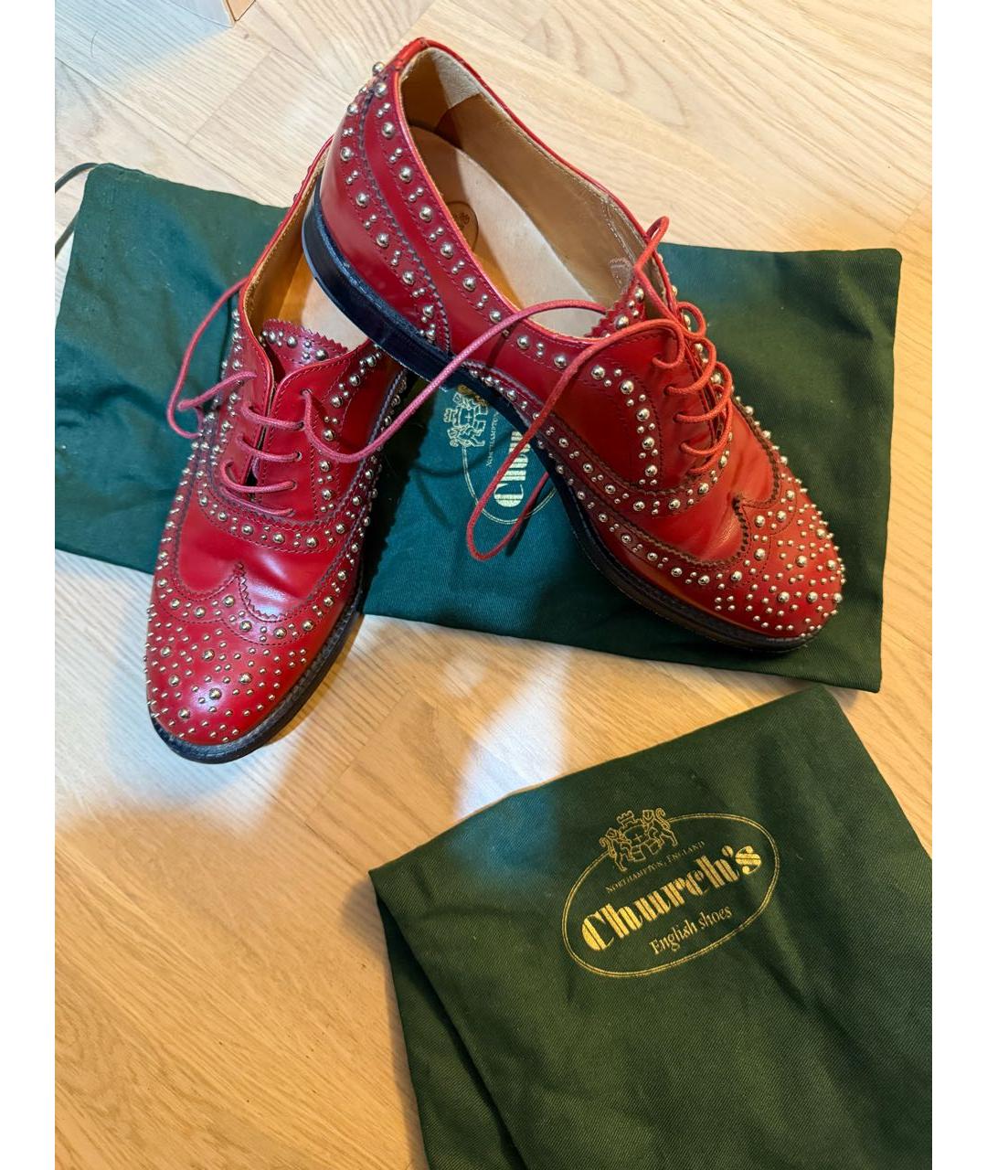 CHURCH'S Бордовые кожаные брогги и оксфорды, фото 7