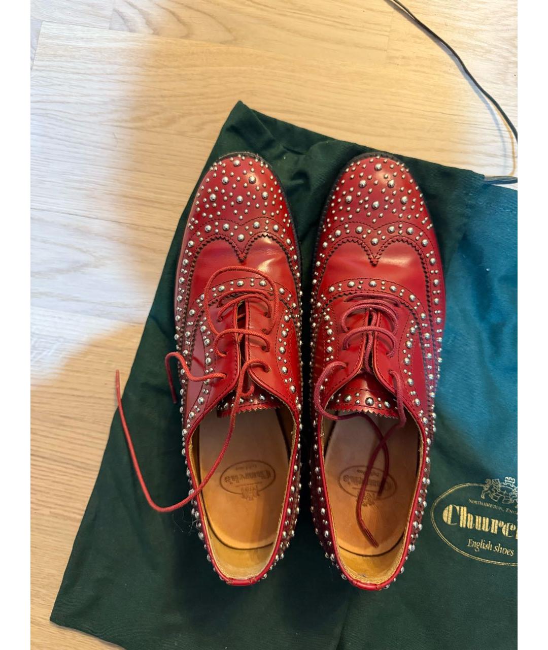 CHURCH'S Бордовые кожаные брогги и оксфорды, фото 3