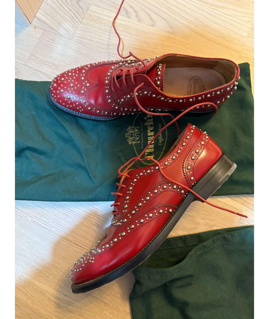 CHURCH'S Бордовые кожаные брогги и оксфорды, фото 9