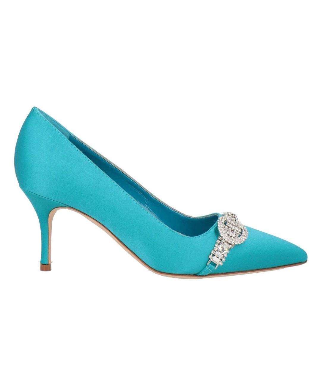 MANOLO BLAHNIK Бирюзовые текстильные туфли, фото 4