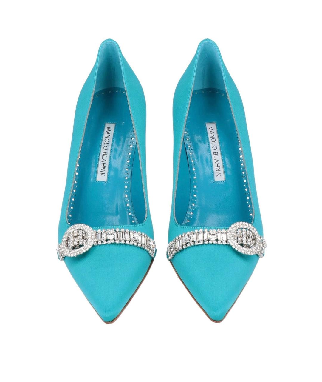 MANOLO BLAHNIK Бирюзовые текстильные туфли, фото 2