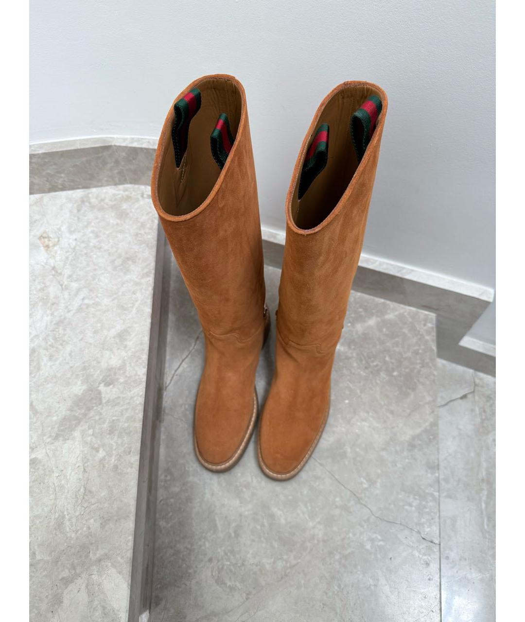 GUCCI Оранжевое замшевые сапоги, фото 2