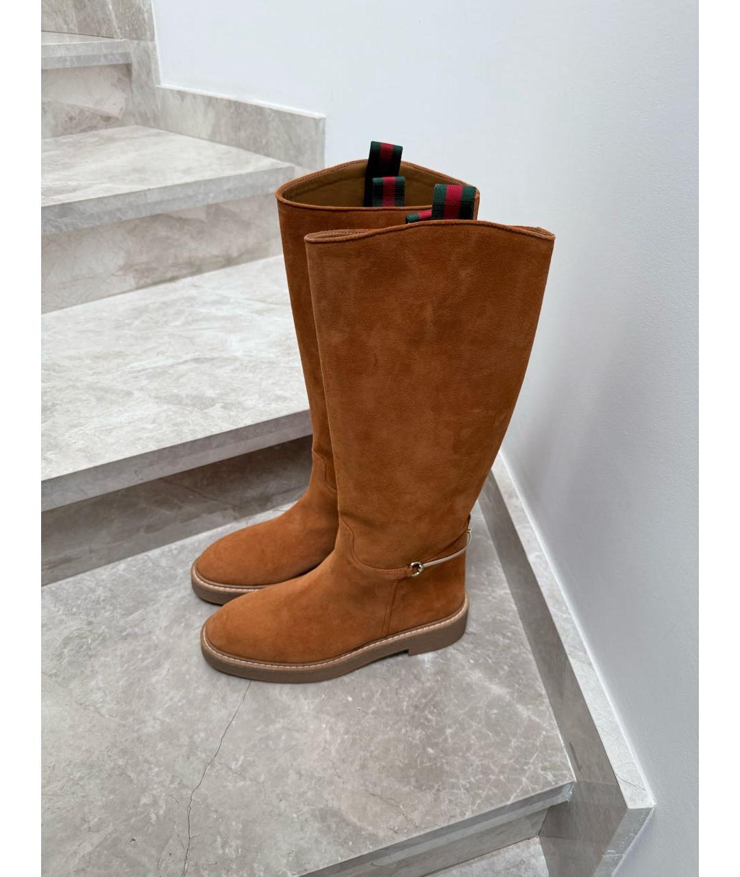 GUCCI Оранжевое замшевые сапоги, фото 5
