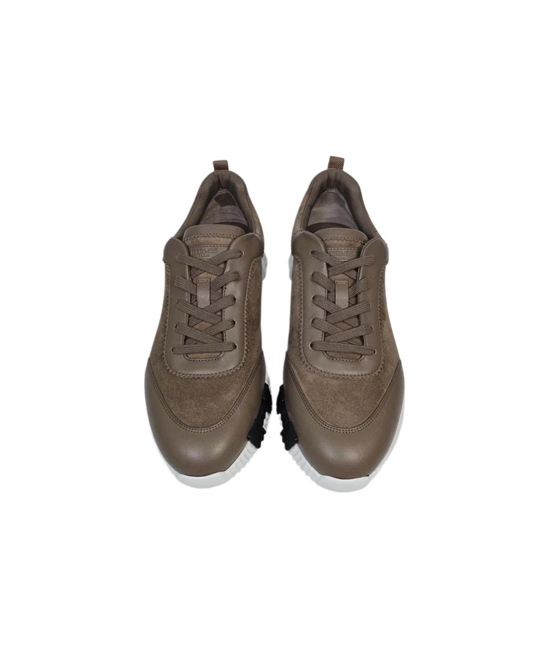 HERMES Коричневые замшевые низкие кроссовки / кеды, фото 2