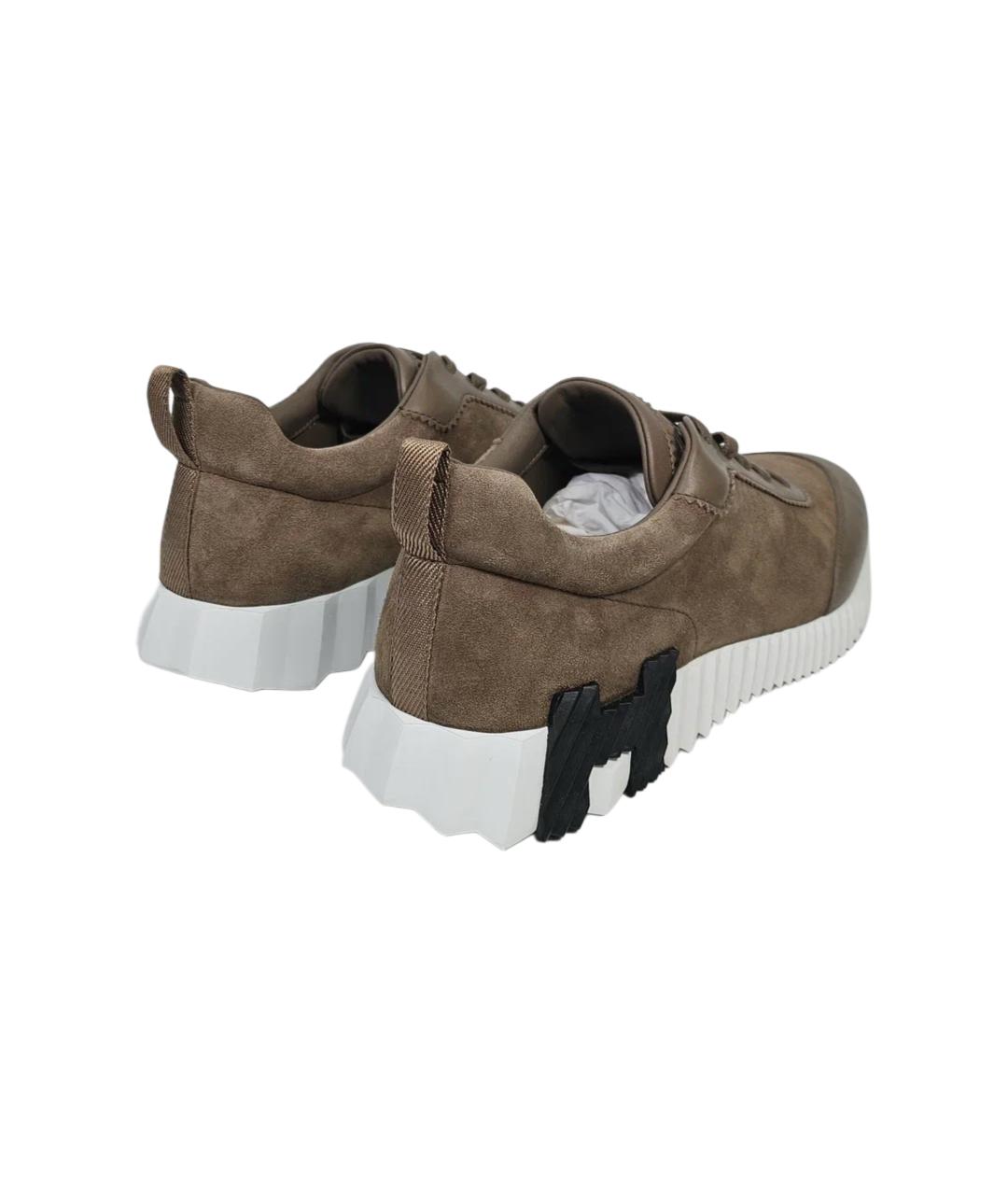HERMES Коричневые замшевые низкие кроссовки / кеды, фото 6