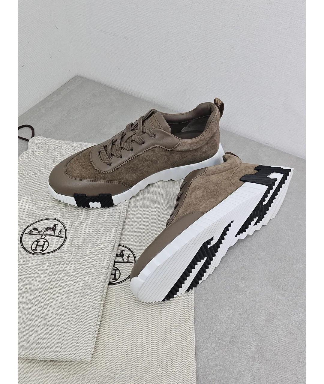 HERMES Коричневые замшевые низкие кроссовки / кеды, фото 9