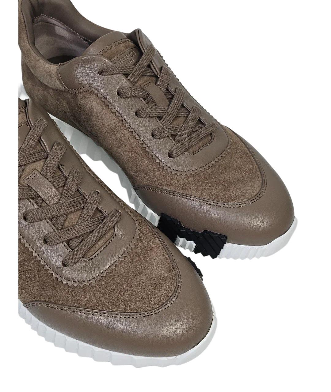 HERMES Коричневые замшевые низкие кроссовки / кеды, фото 4