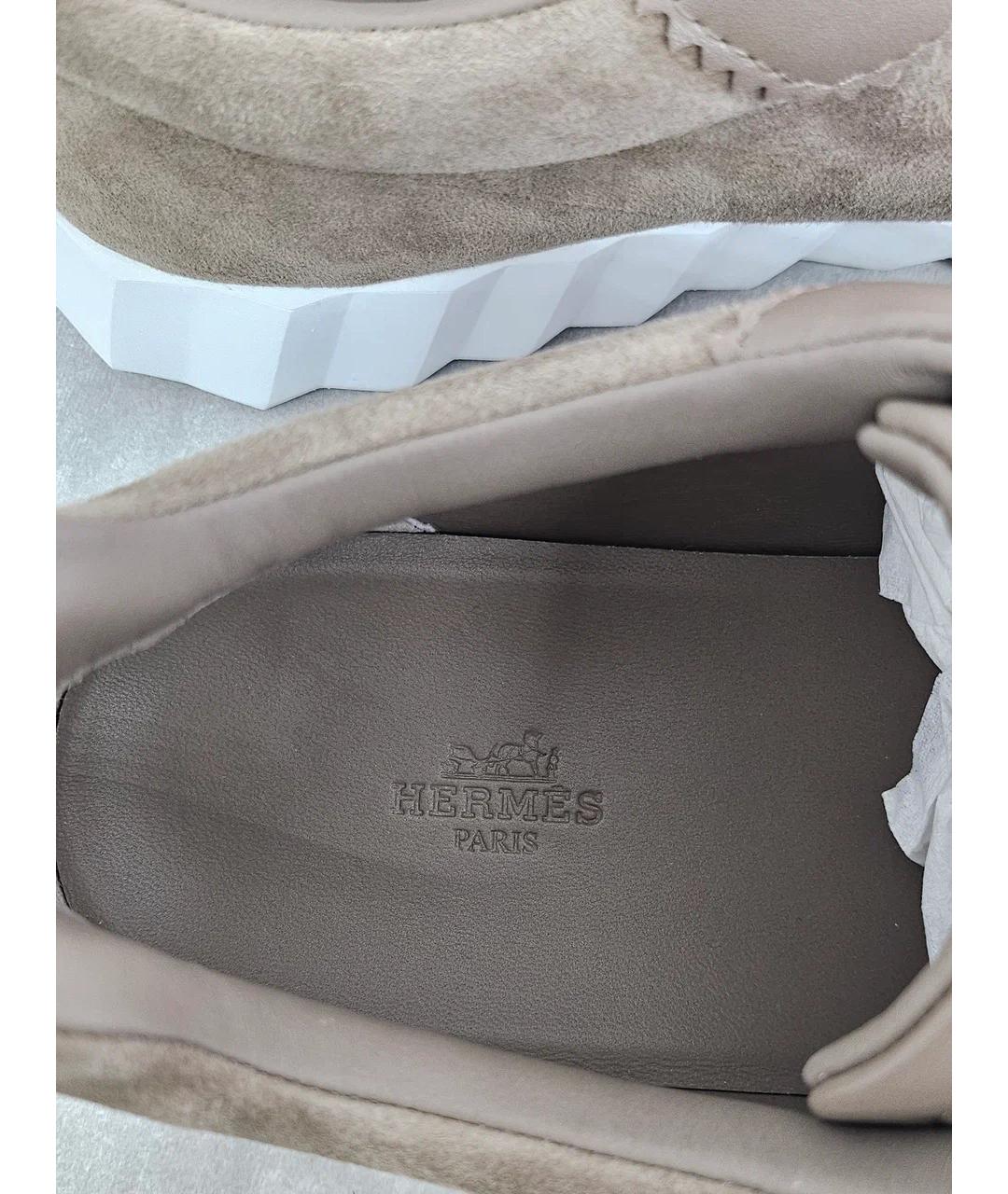 HERMES Коричневые замшевые низкие кроссовки / кеды, фото 8