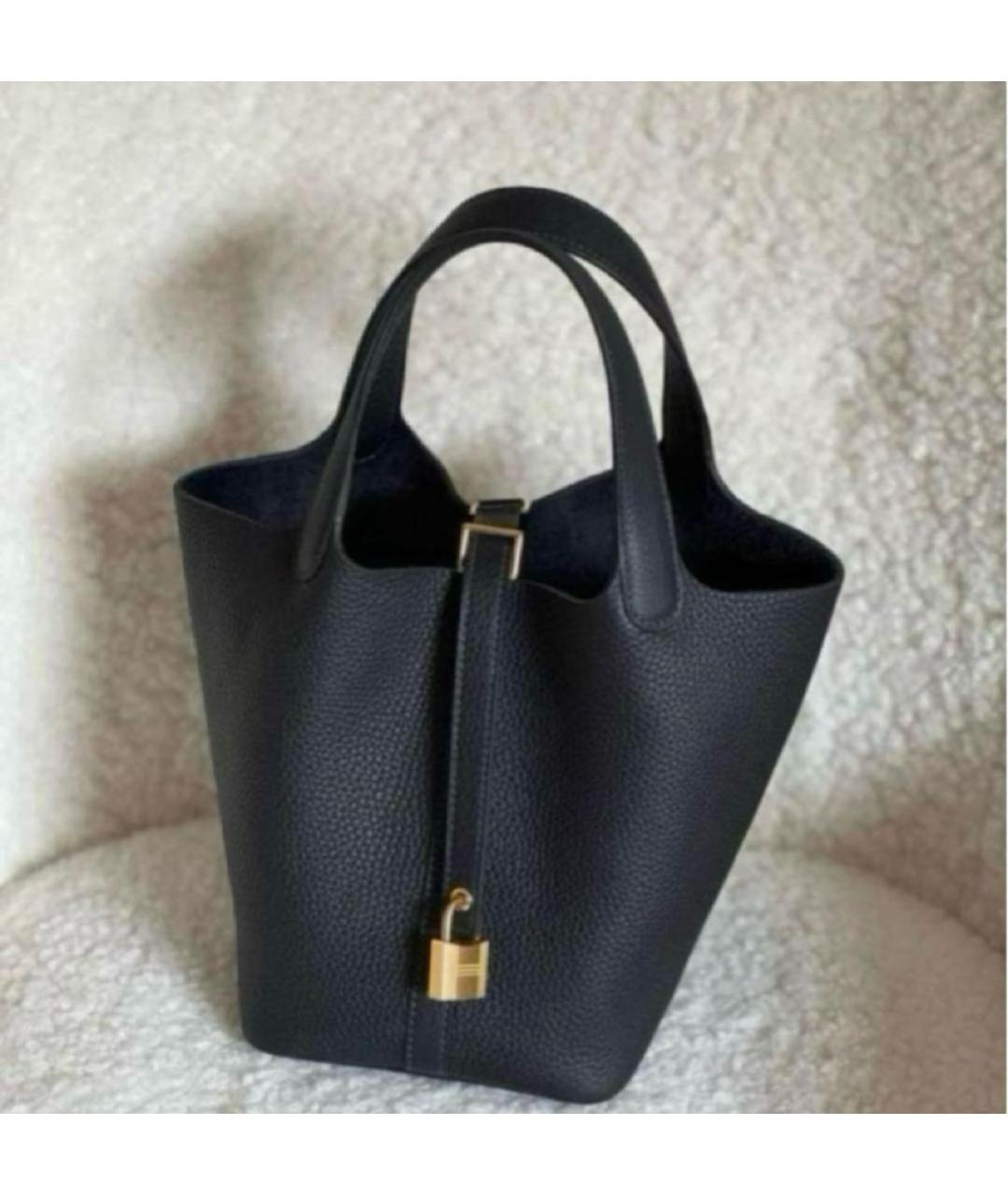 HERMES Темно-синяя кожаная сумка с короткими ручками, фото 2