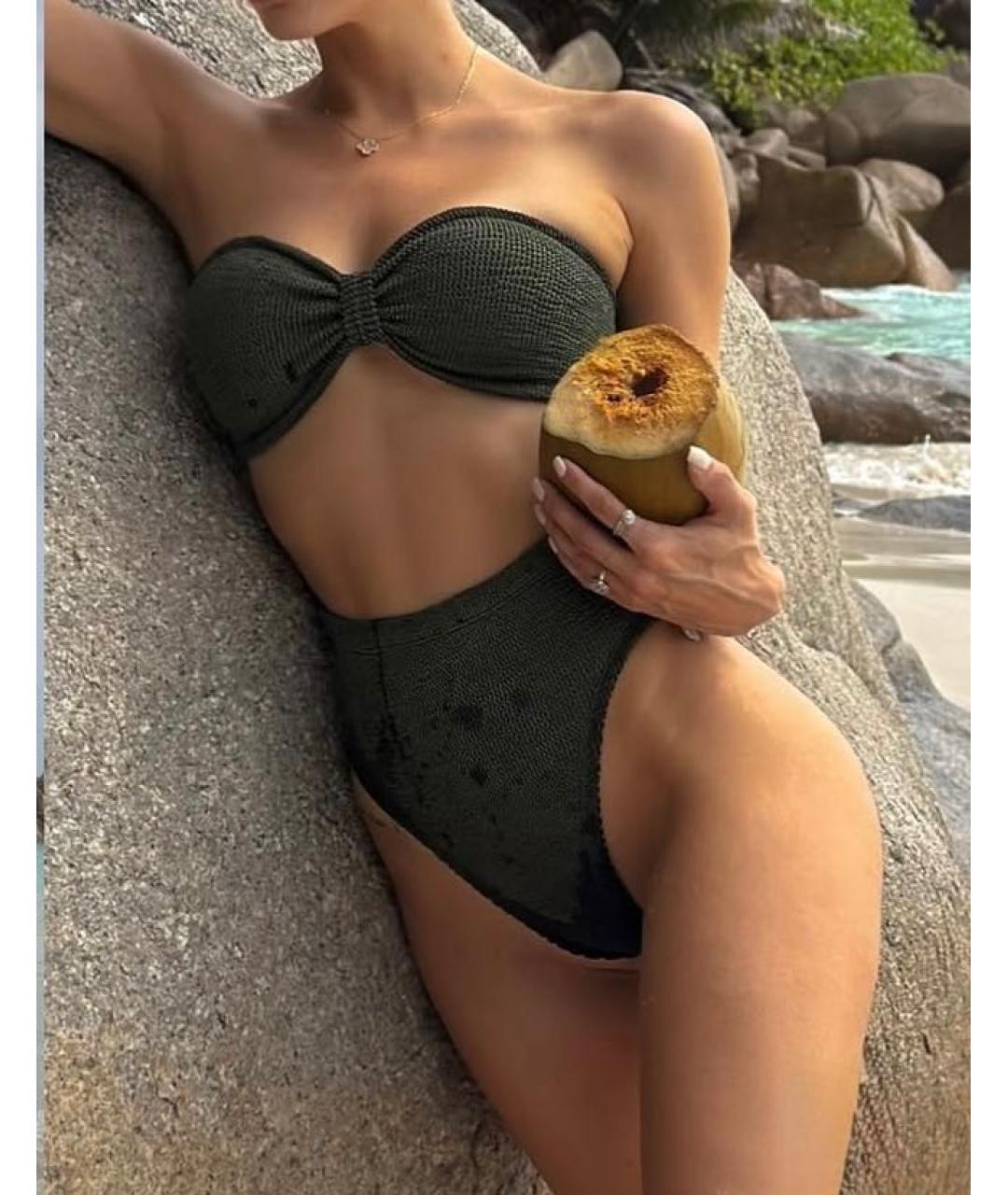 HUNZA G Хаки полиэстеровый купальник, фото 3