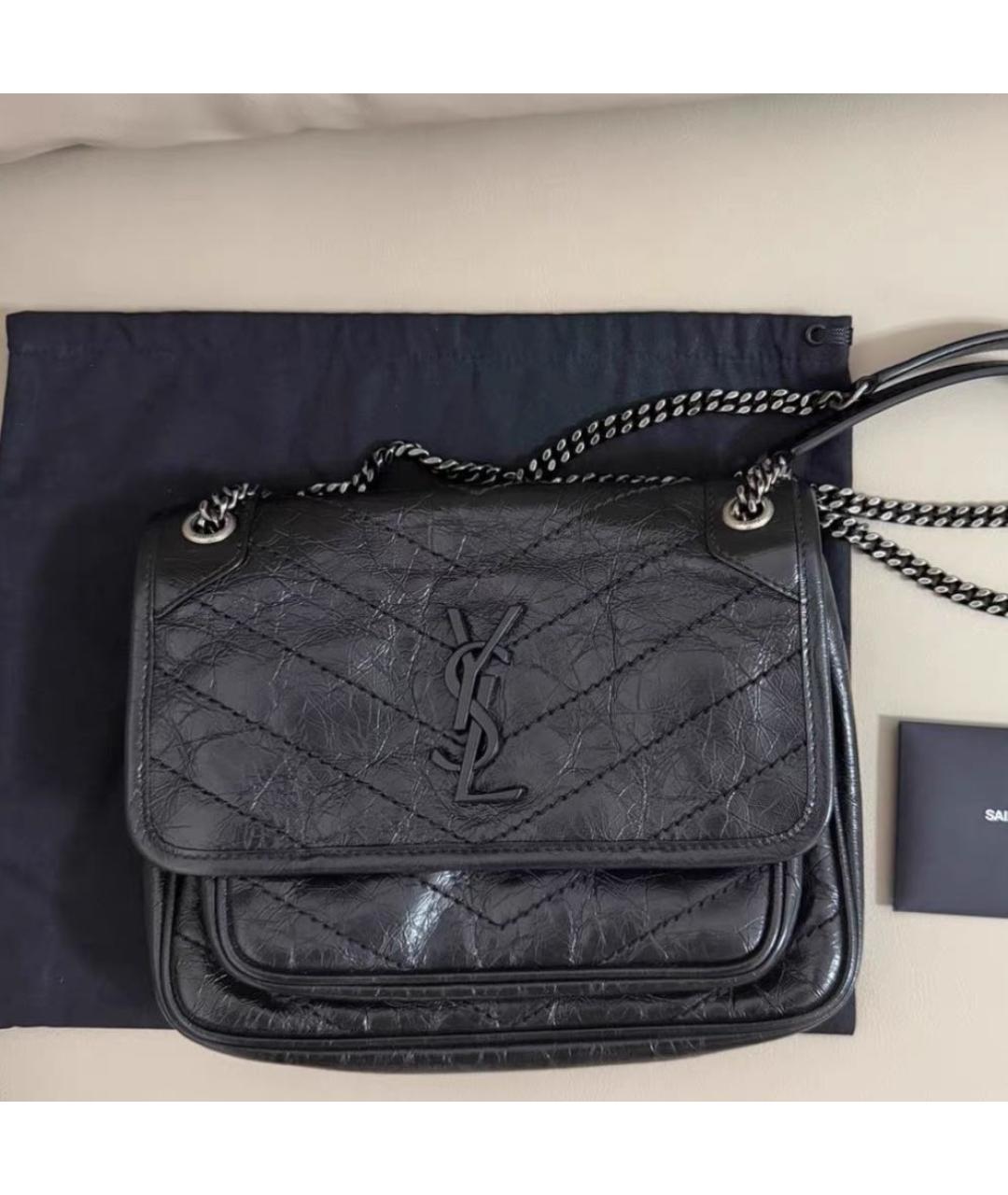 SAINT LAURENT Черная кожаная сумка через плечо, фото 6