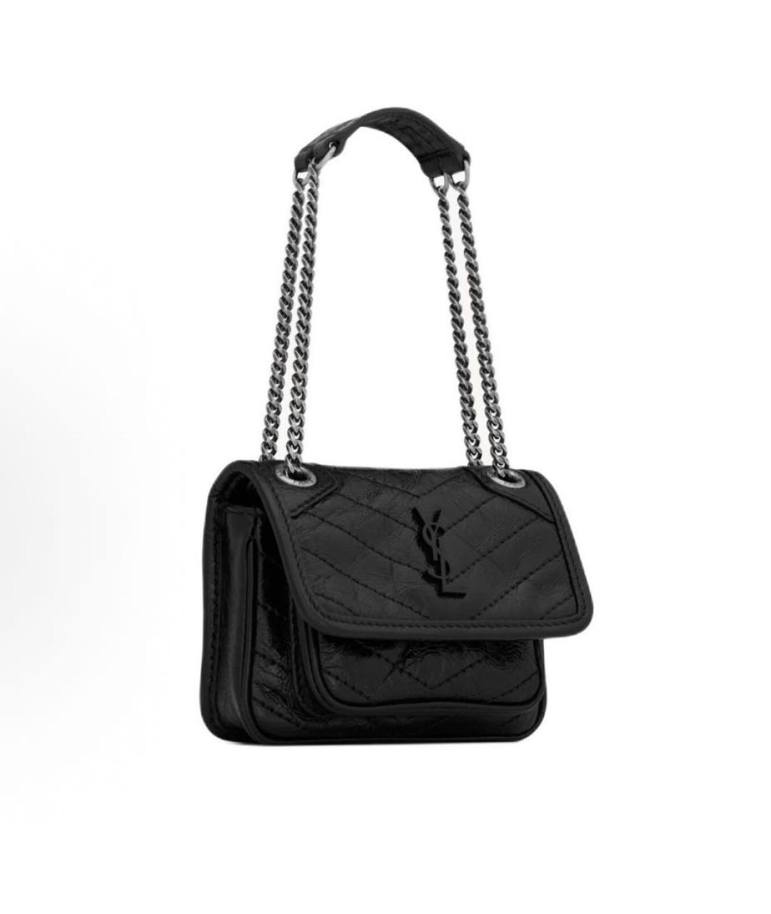SAINT LAURENT Черная кожаная сумка через плечо, фото 2