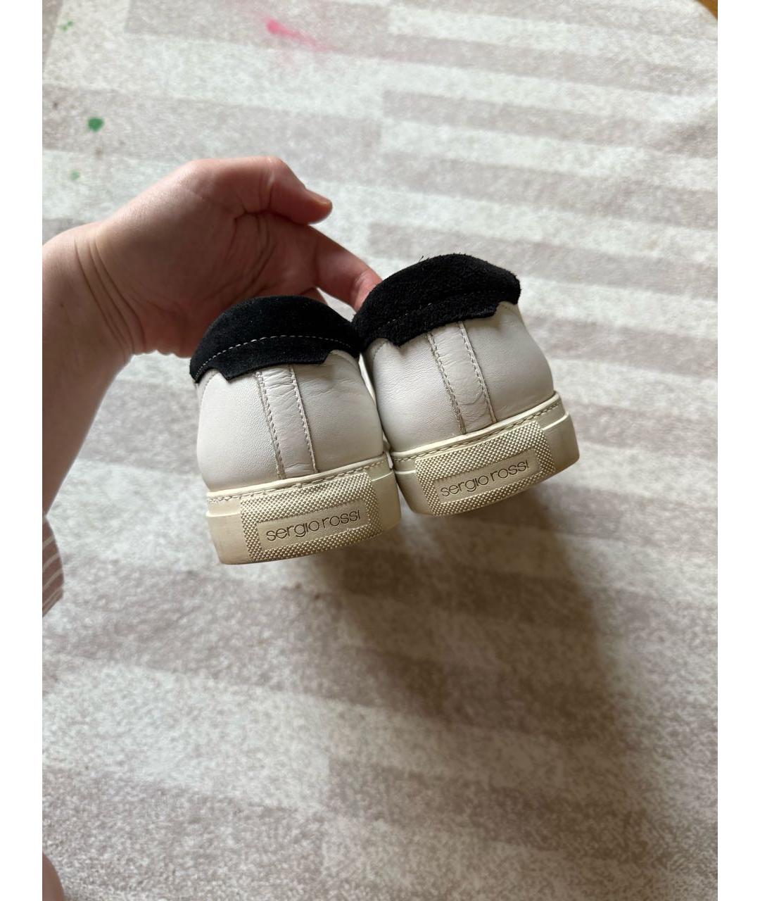 SERGIO ROSSI Белые кожаные низкие кроссовки / кеды, фото 4