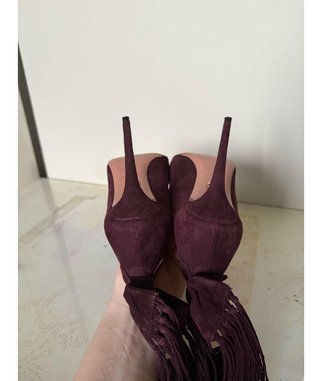 AQUAZZURA Бордовые замшевые туфли, фото 5