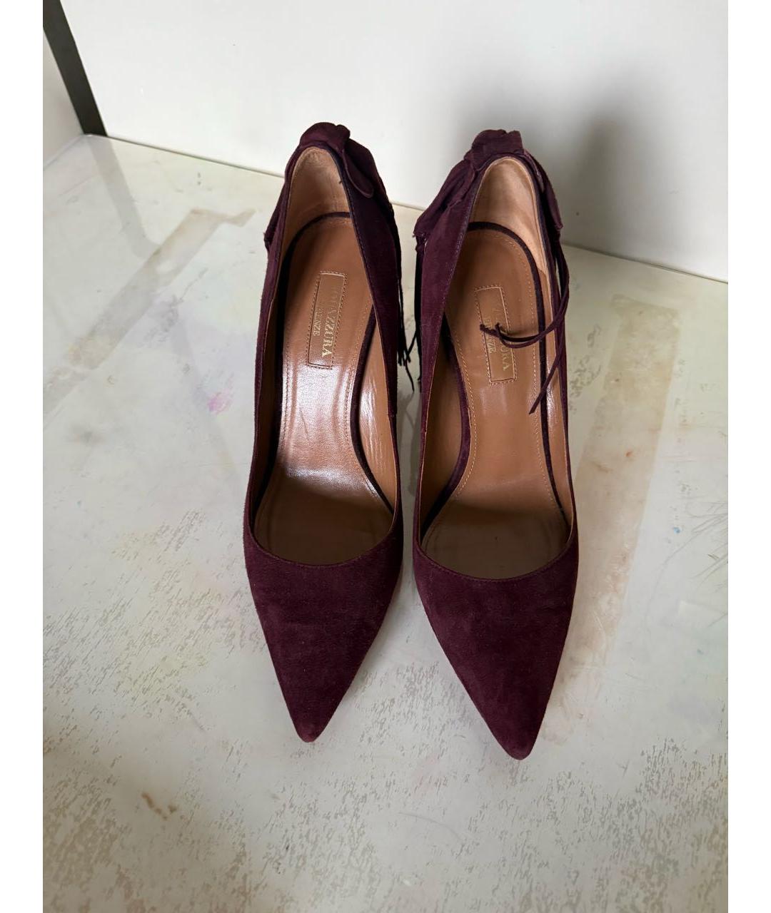 AQUAZZURA Бордовые замшевые туфли, фото 8