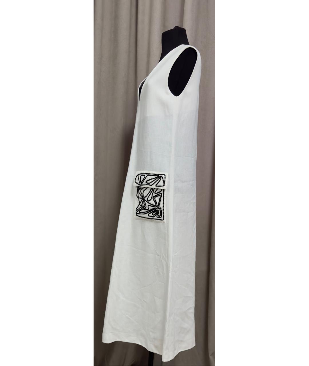 LORO PIANA Белое льняное повседневное платье, фото 4