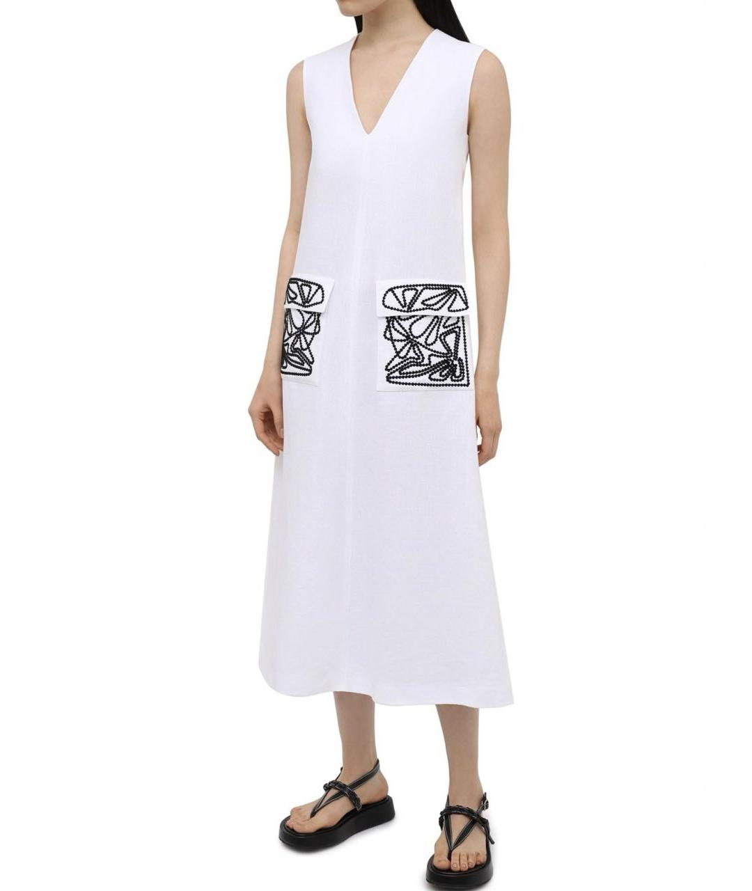 LORO PIANA Белое льняное повседневное платье, фото 6