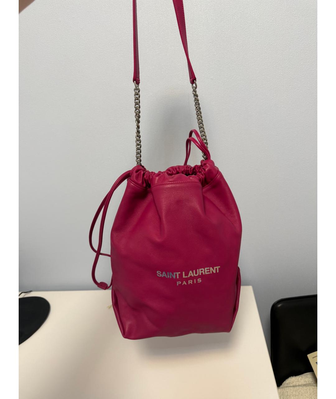 SAINT LAURENT Фуксия кожаная сумка через плечо, фото 5