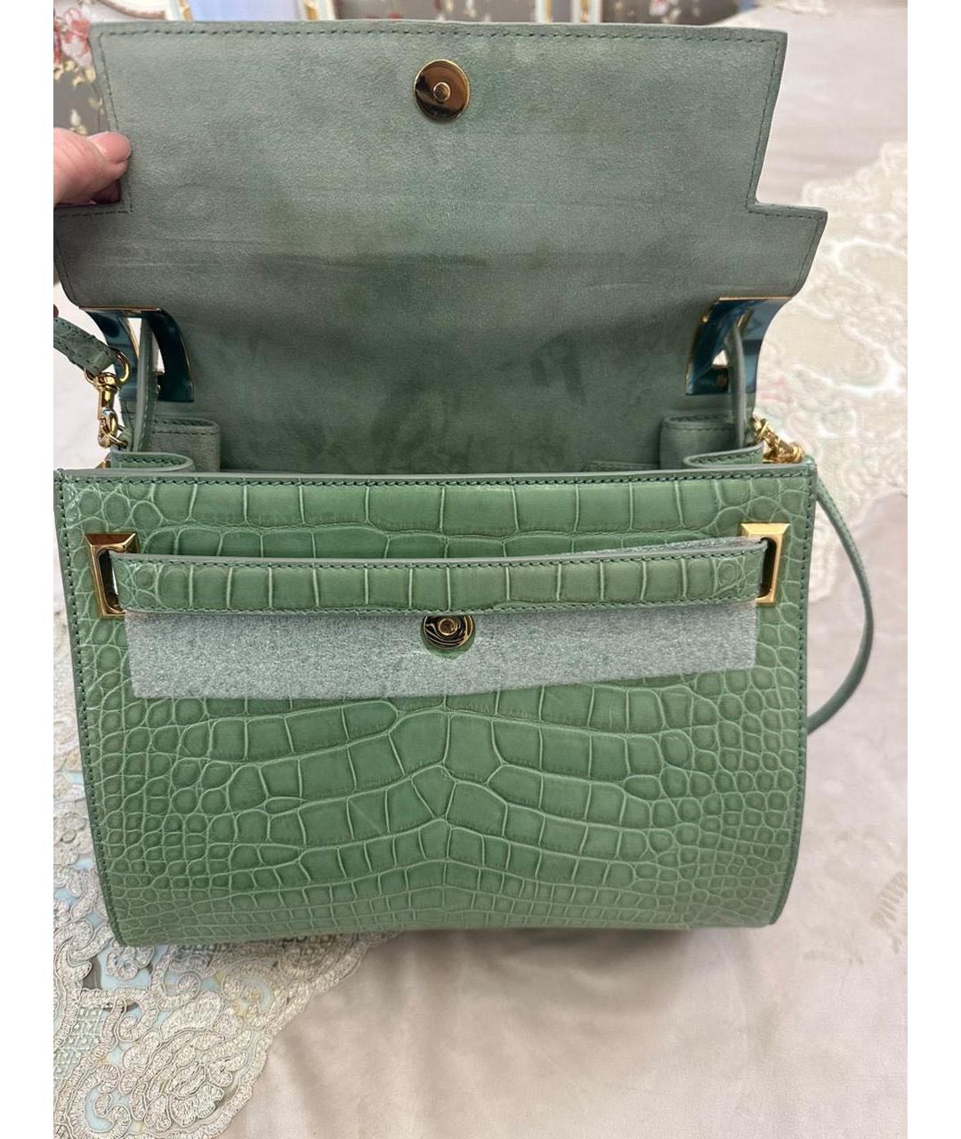 VALENTINO Салатовая сумка с короткими ручками из экзотической кожи, фото 4