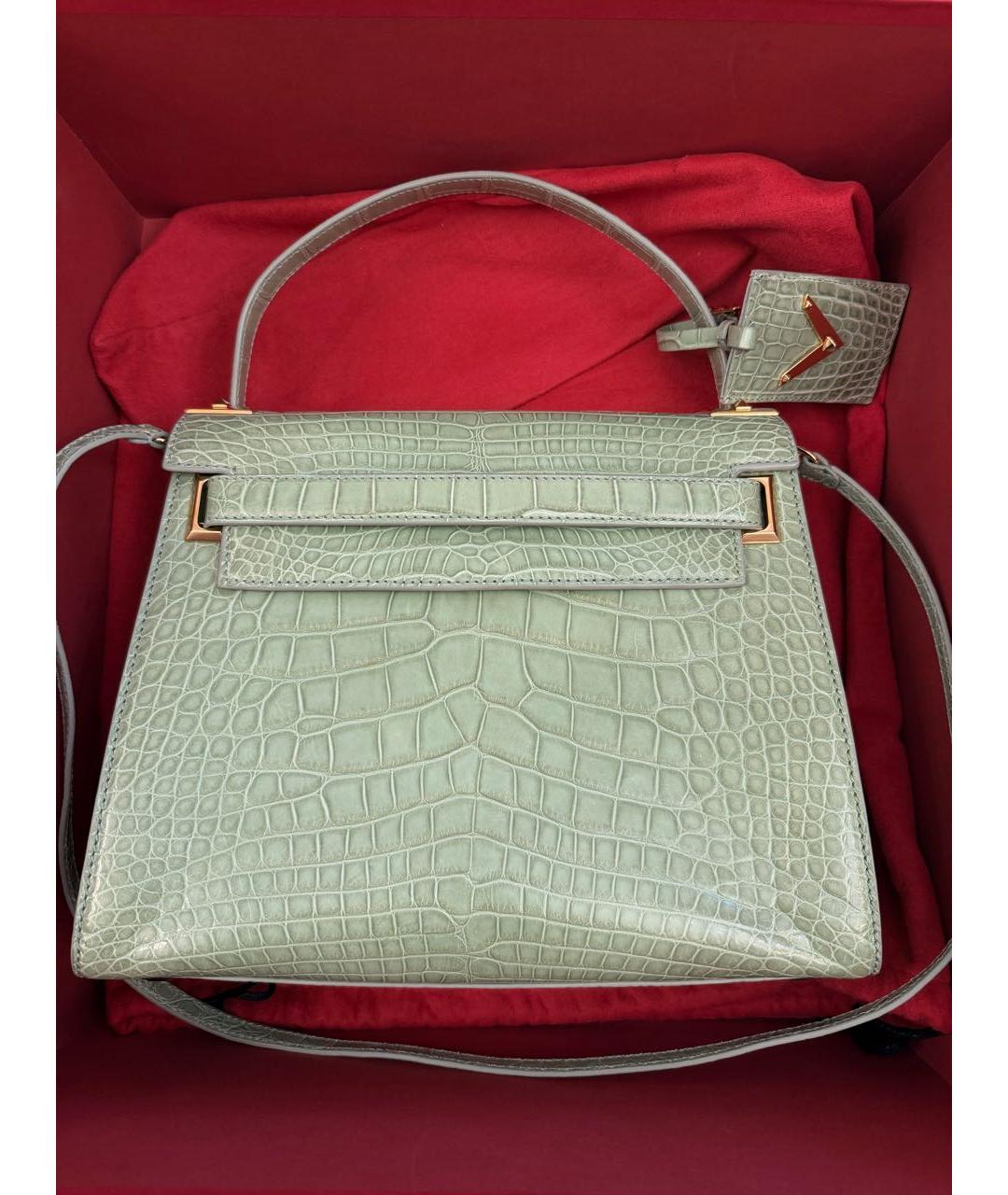 VALENTINO Салатовая сумка с короткими ручками из экзотической кожи, фото 5