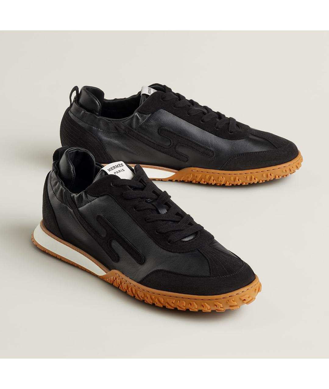 HERMES Черные кожаные низкие кроссовки / кеды, фото 3