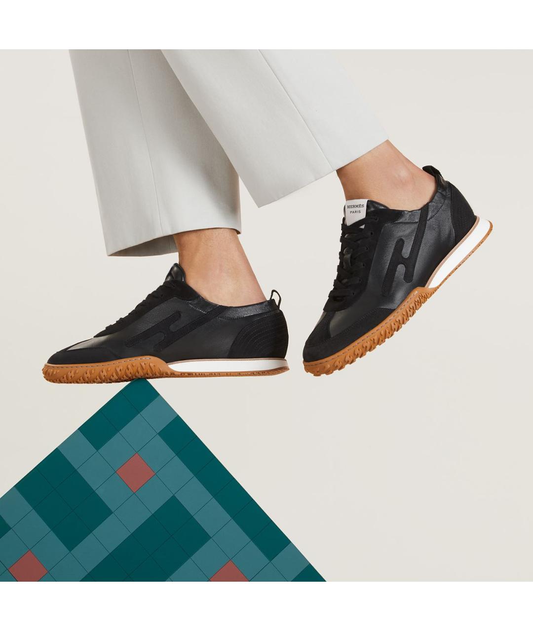 HERMES Черные кожаные низкие кроссовки / кеды, фото 2