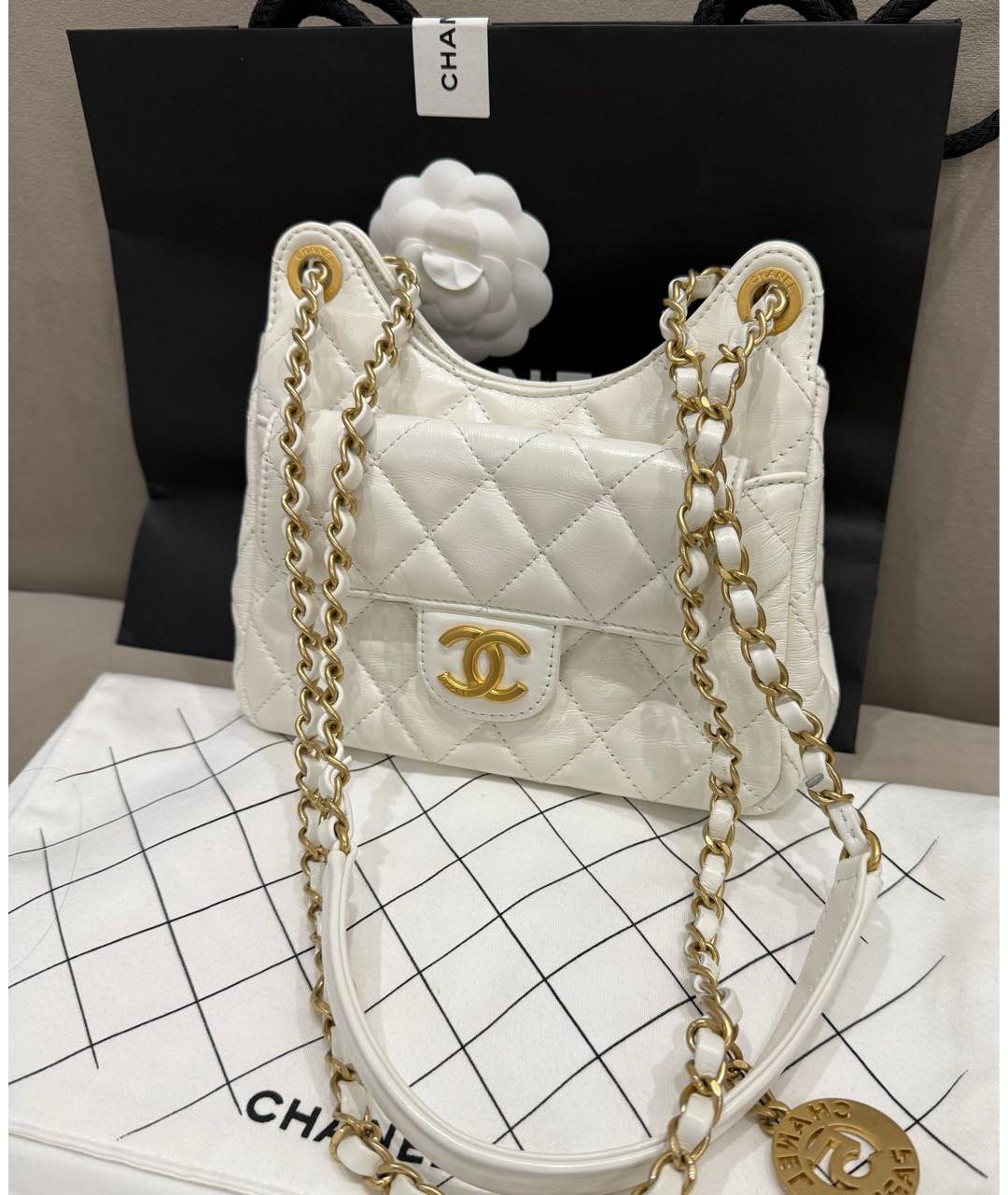 CHANEL Белая кожаная сумка через плечо, фото 4