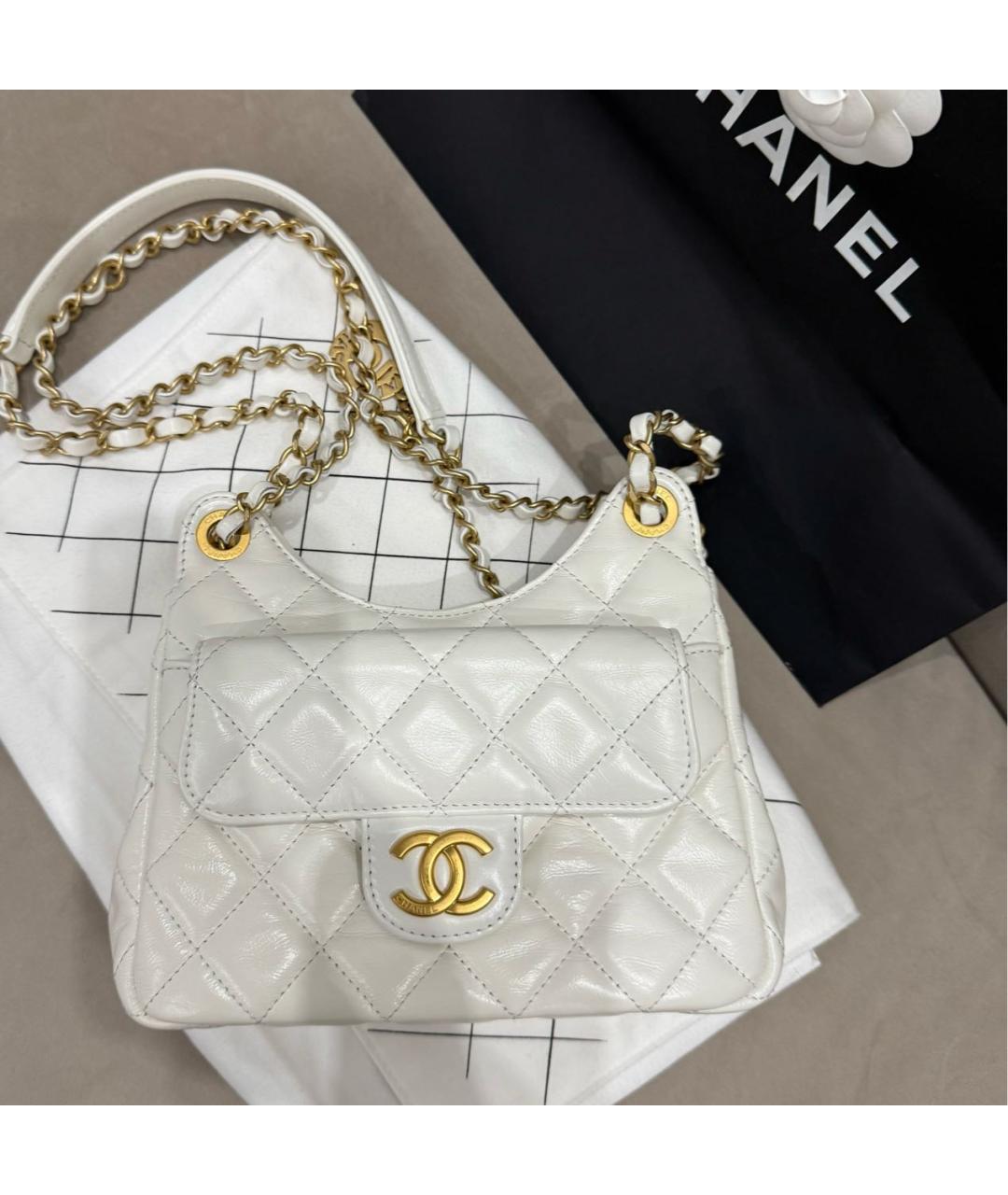 CHANEL Белая кожаная сумка через плечо, фото 2