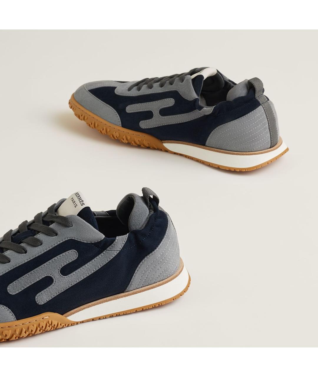 HERMES Темно-синие замшевые низкие кроссовки / кеды, фото 5