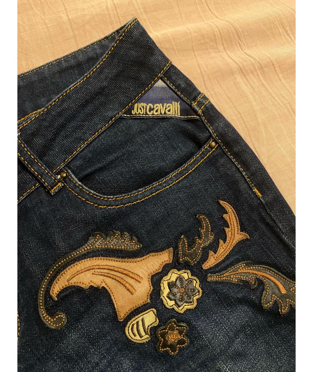 JUST CAVALLI Темно-синие хлопко-полиэстеровые прямые джинсы, фото 4