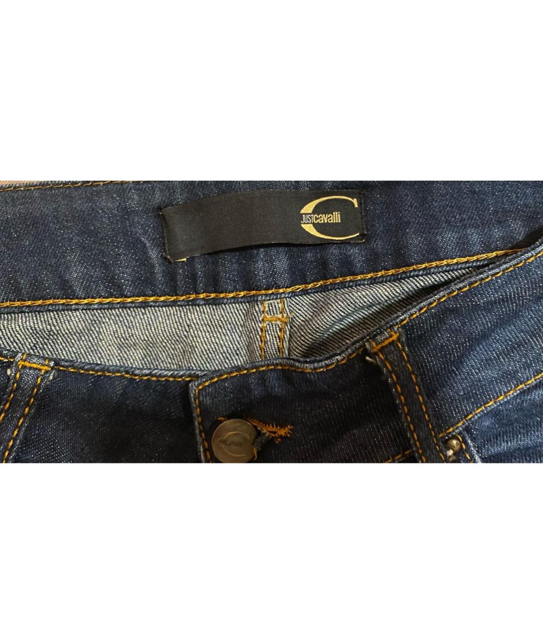 JUST CAVALLI Темно-синие хлопко-полиэстеровые прямые джинсы, фото 3