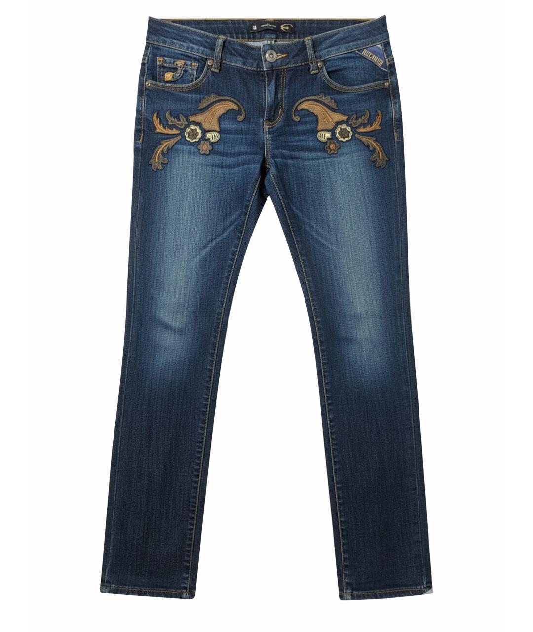 JUST CAVALLI Темно-синие хлопко-полиэстеровые прямые джинсы, фото 1