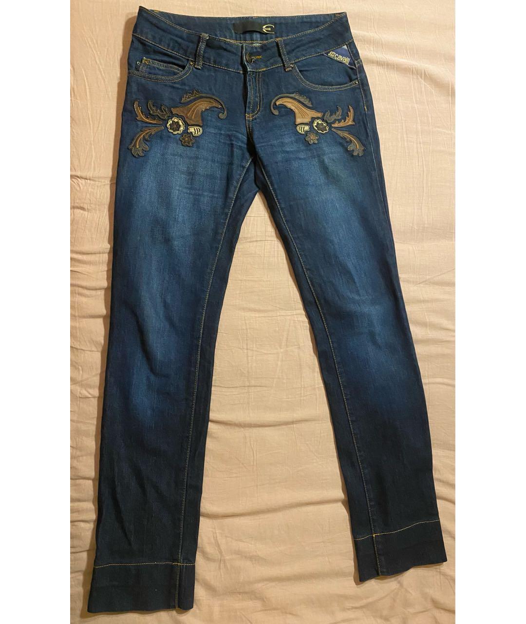 JUST CAVALLI Темно-синие хлопко-полиэстеровые прямые джинсы, фото 8