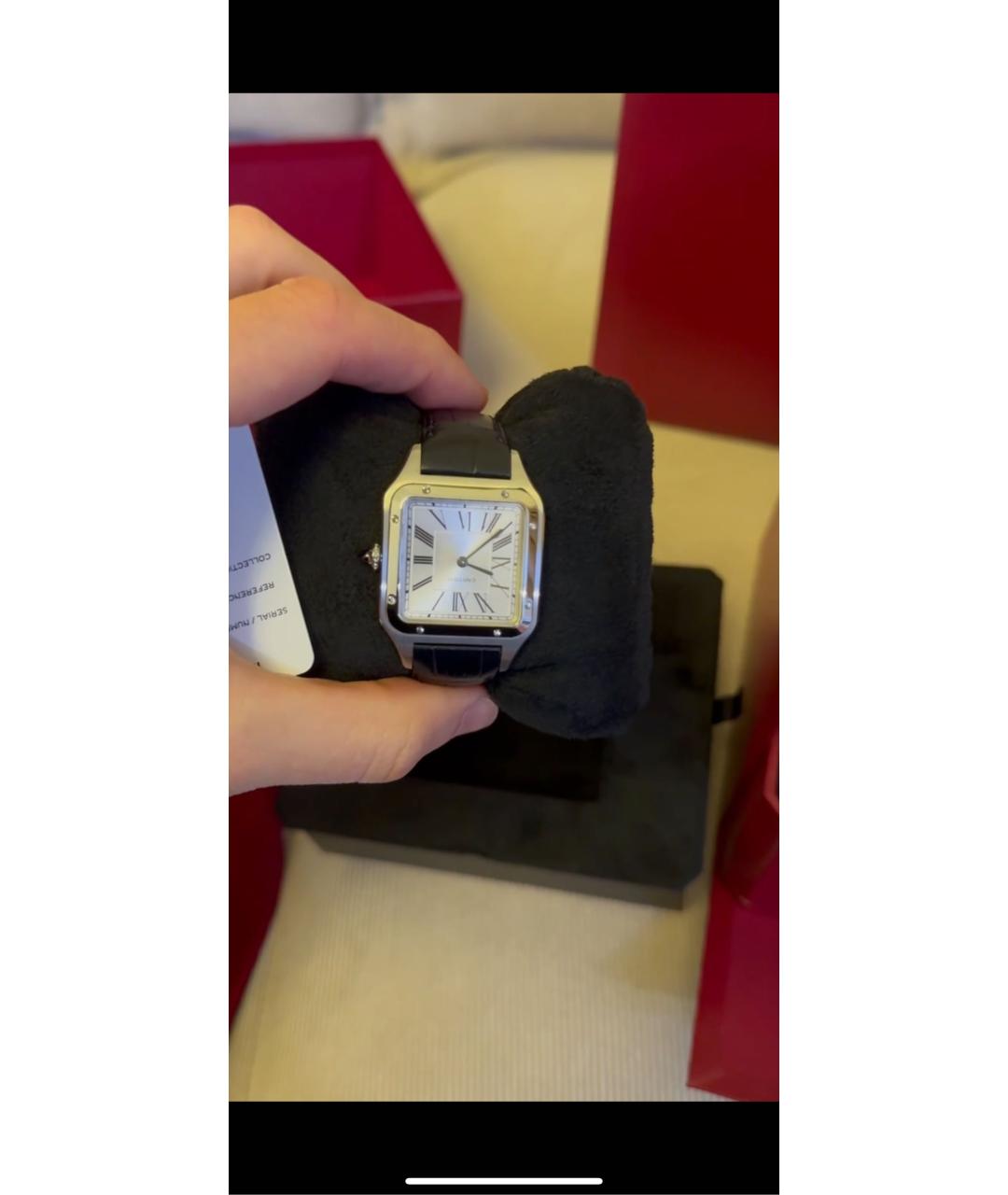 CARTIER Черные кожаные часы, фото 4