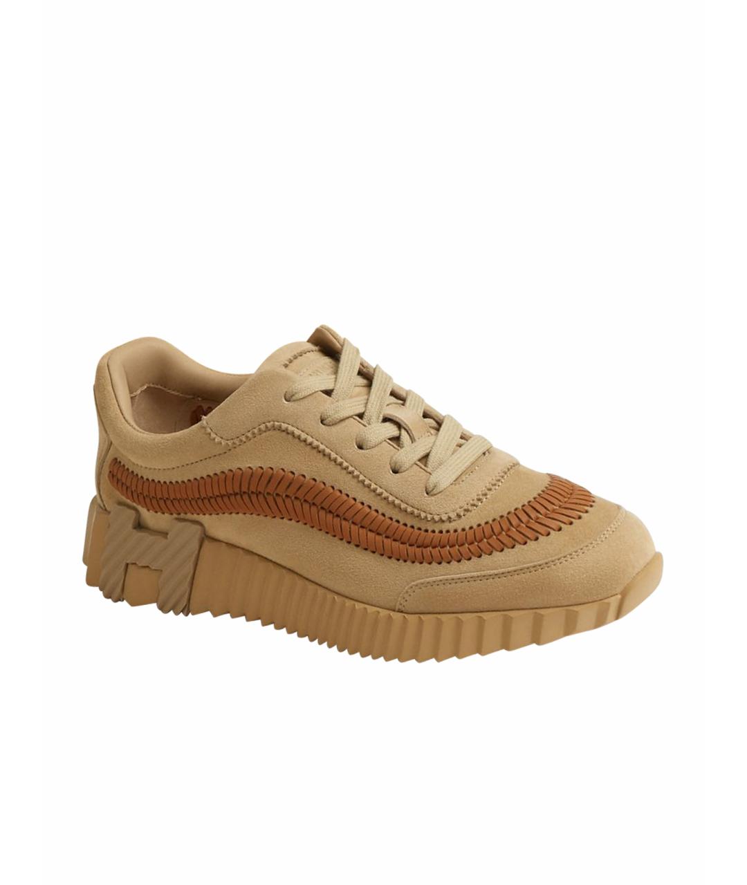 HERMES Коричневые кожаные кроссовки, фото 1