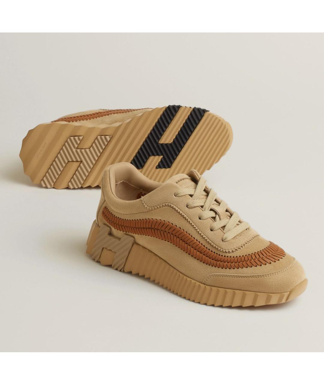 HERMES Коричневые кожаные кроссовки, фото 3