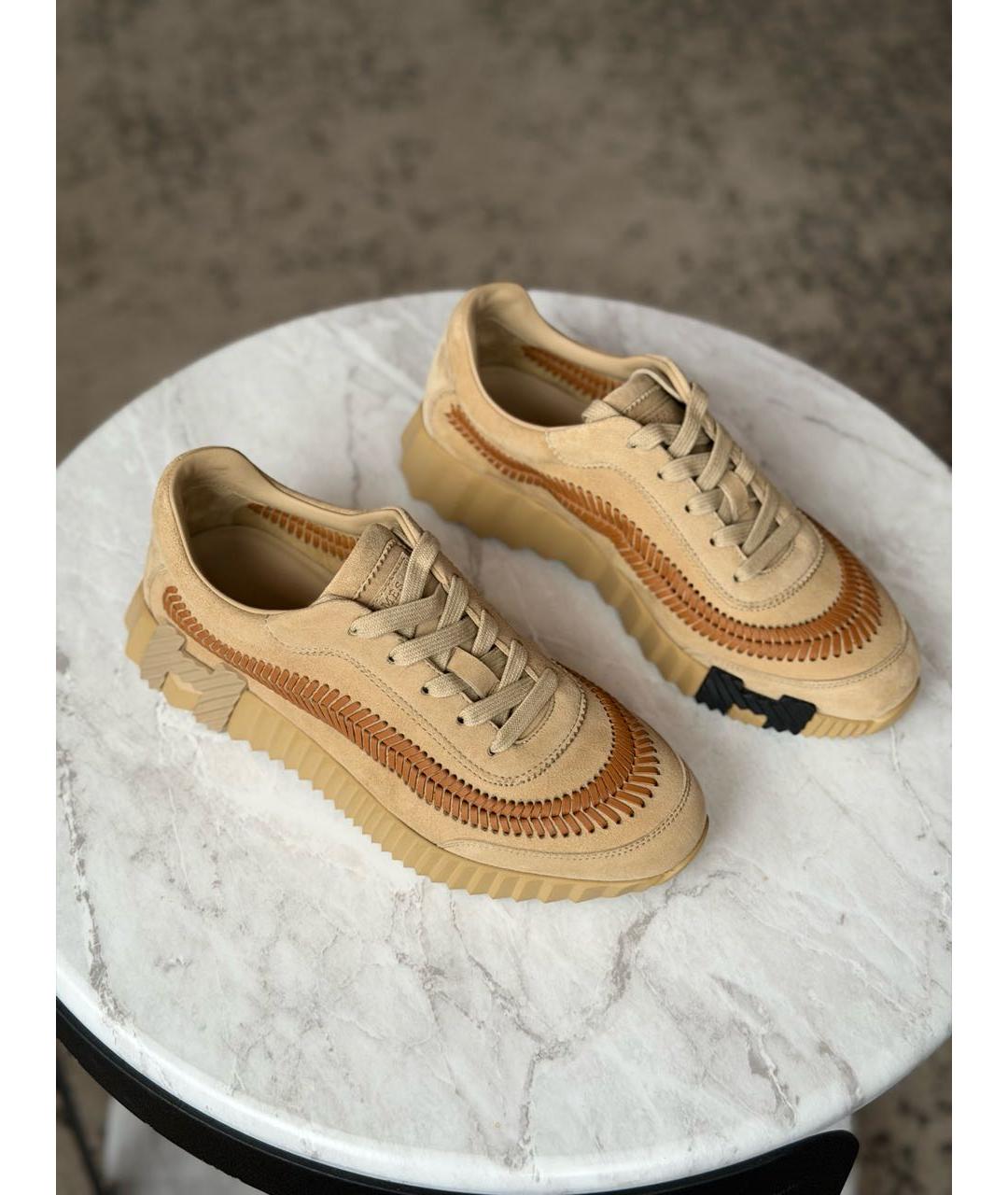 HERMES Коричневые кожаные кроссовки, фото 2