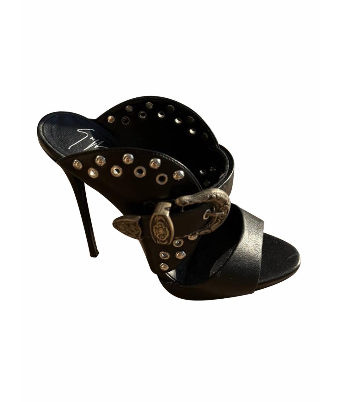 GIUSEPPE ZANOTTI DESIGN Черные кожаные мюли, фото 1