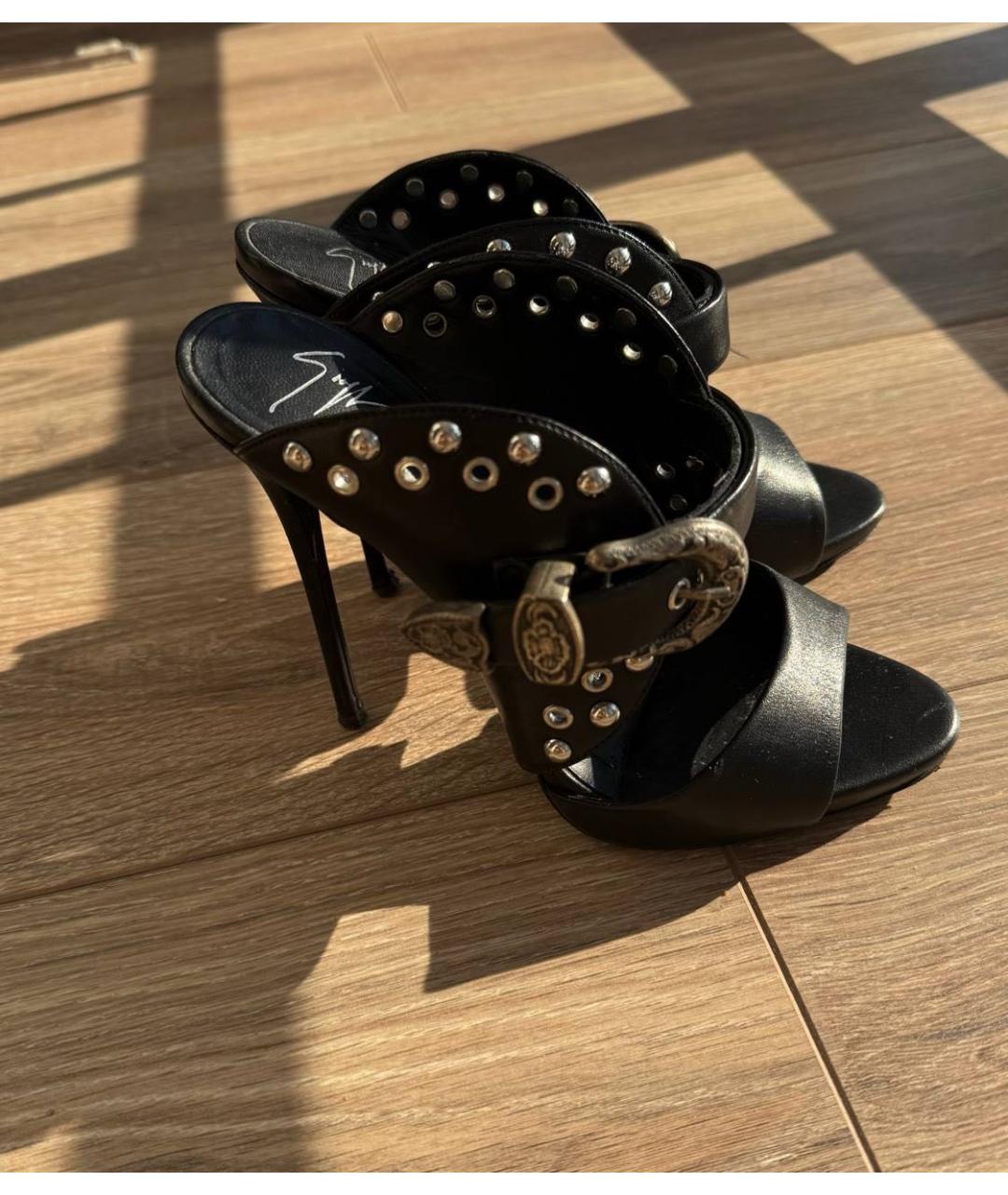 GIUSEPPE ZANOTTI DESIGN Черные кожаные мюли, фото 6