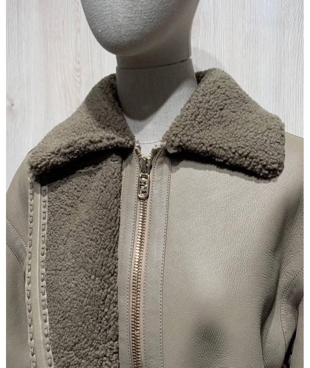 FENDI Хаки кожаная дубленка, фото 2